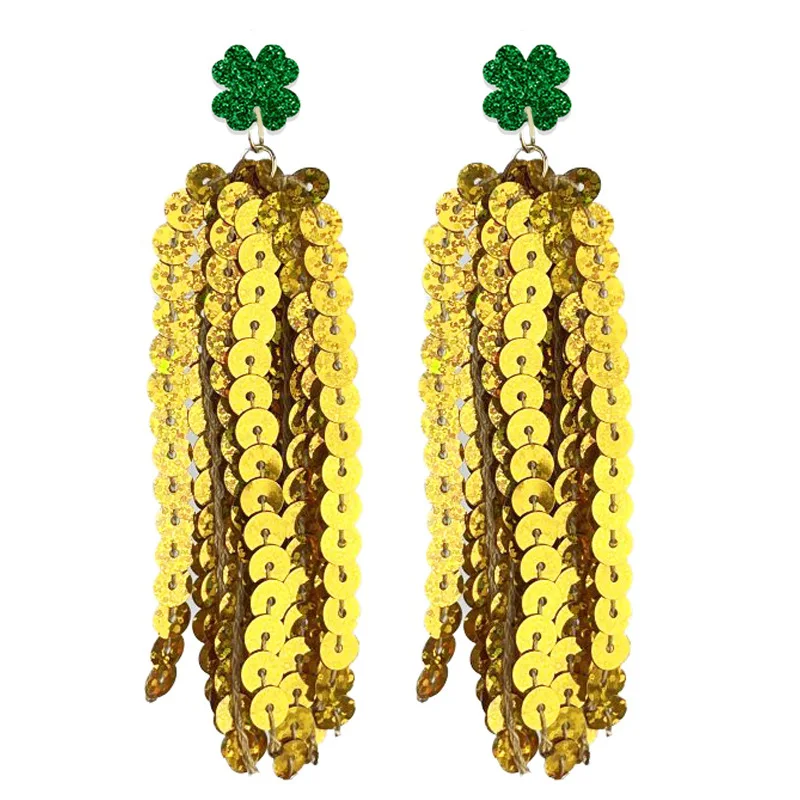 New St. Patrick's Day Earrings Green Shining Lucky Clover Earrings Party Parade Atmosphere Earrings Decoration