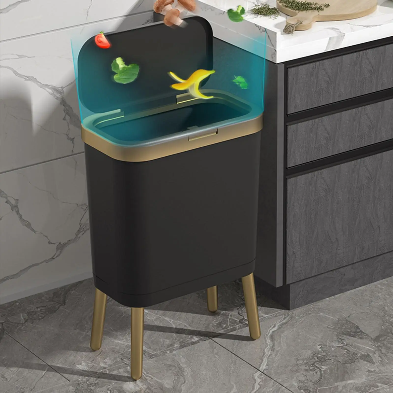 Waste Bin with Lid Rubbish Bin Luxury Household Press Garbage Bin Waste Basket for Bedroom Corner Outdoor Living Room Bathroom