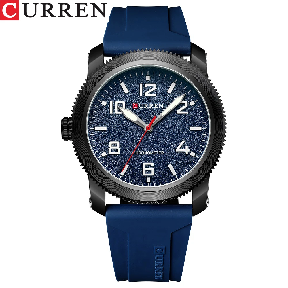 

CURREN Watch Men Gear Case Design Casual Silicone Strap Quartz Wriswatches Sports Waterproof Watches for Men's Clock