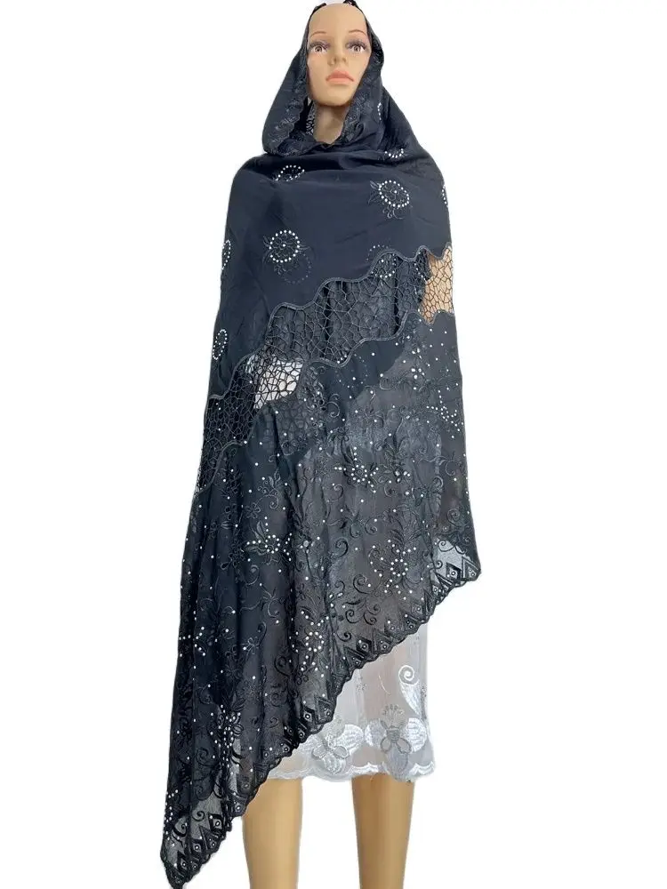 2025 Größerer neuer Großhandelsschal 240 * 110 cm in Dubai Afrikanische große Schals Sudanese Toub Schweizer Frau Baumwollstickerei Muslimischer Schal – Detail 14