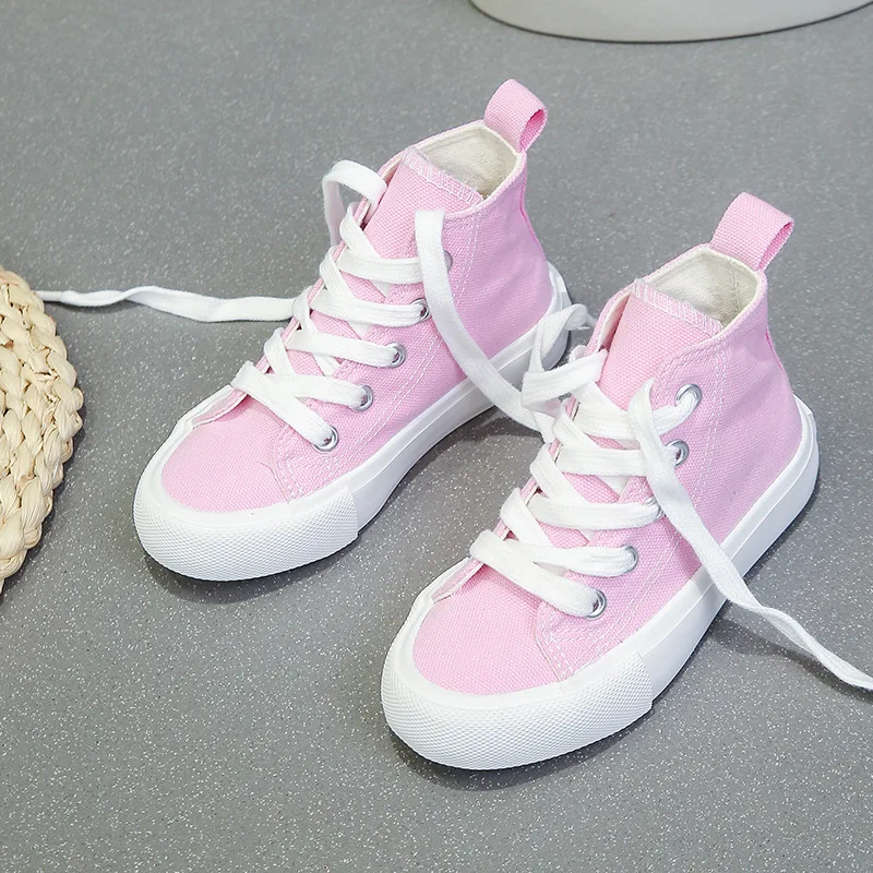 2024 New Children Canvas Shoes Spring Autumn Boys Girls Fashion High-top Sneakers Baby Cute Candy Color Casual Shoes