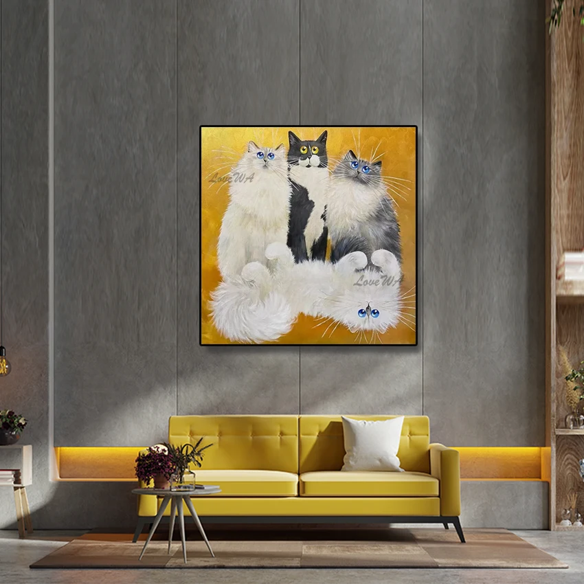 صورة جدارية لغرفة النوم، لوحة زيتية مزخرفة على شكل حيوان قطة لطيف، عمل فني عالي الجودة، ديكور منزلي، فن قماش بالجملة، غير مؤطرة