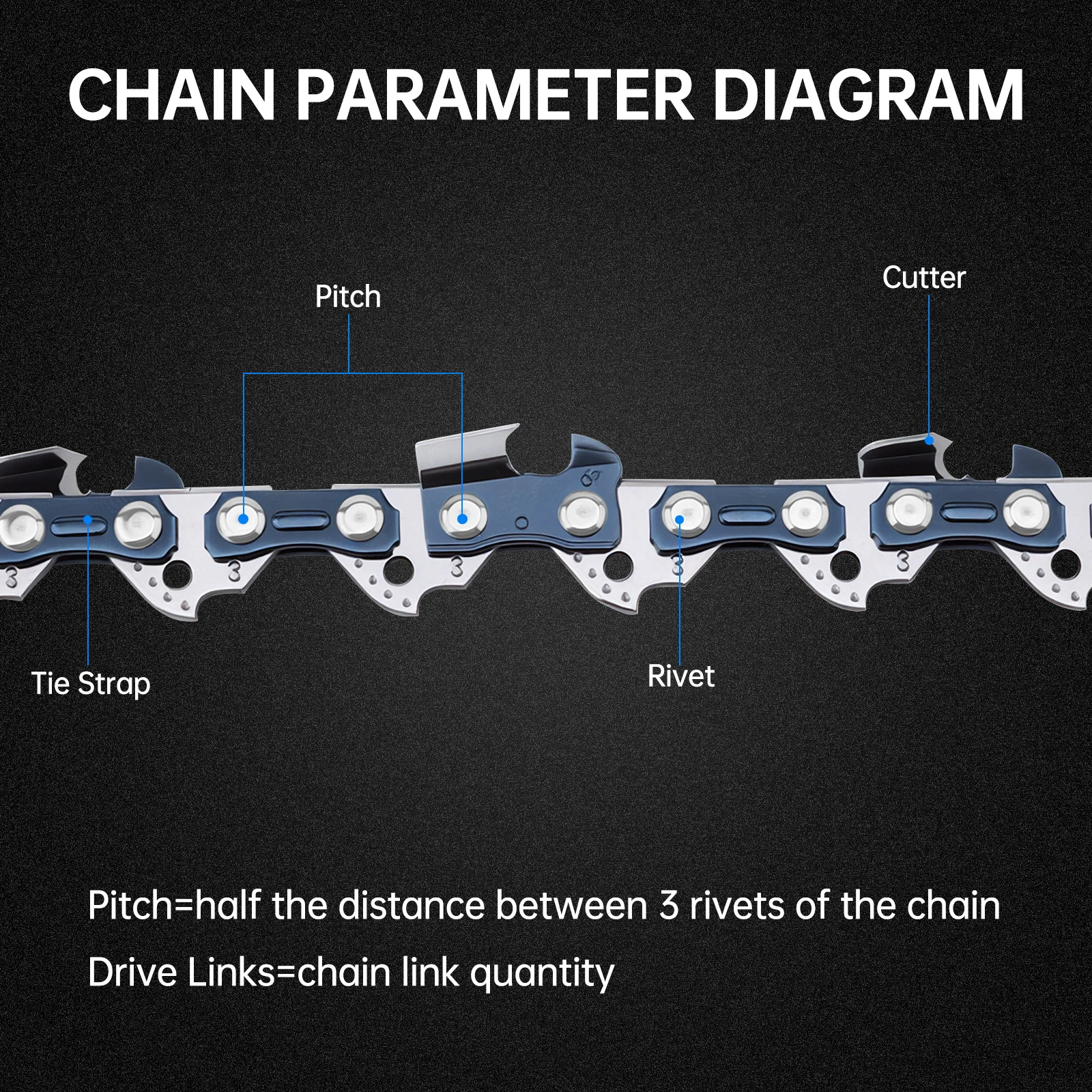 16 inch 3/8 inch Pitch 0.050 inch Gauge 57 Drive Link Chainsaw Chain Tools,Heavy Duty #65 Manganese Steel Saw Chain