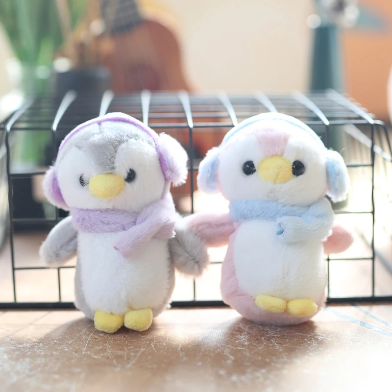 Sweet Cute Earphones Little Penguin Plush Doll Keychain Pendants Girly Bag Hanging Ornaments Stuffed Toy Kids Gifts