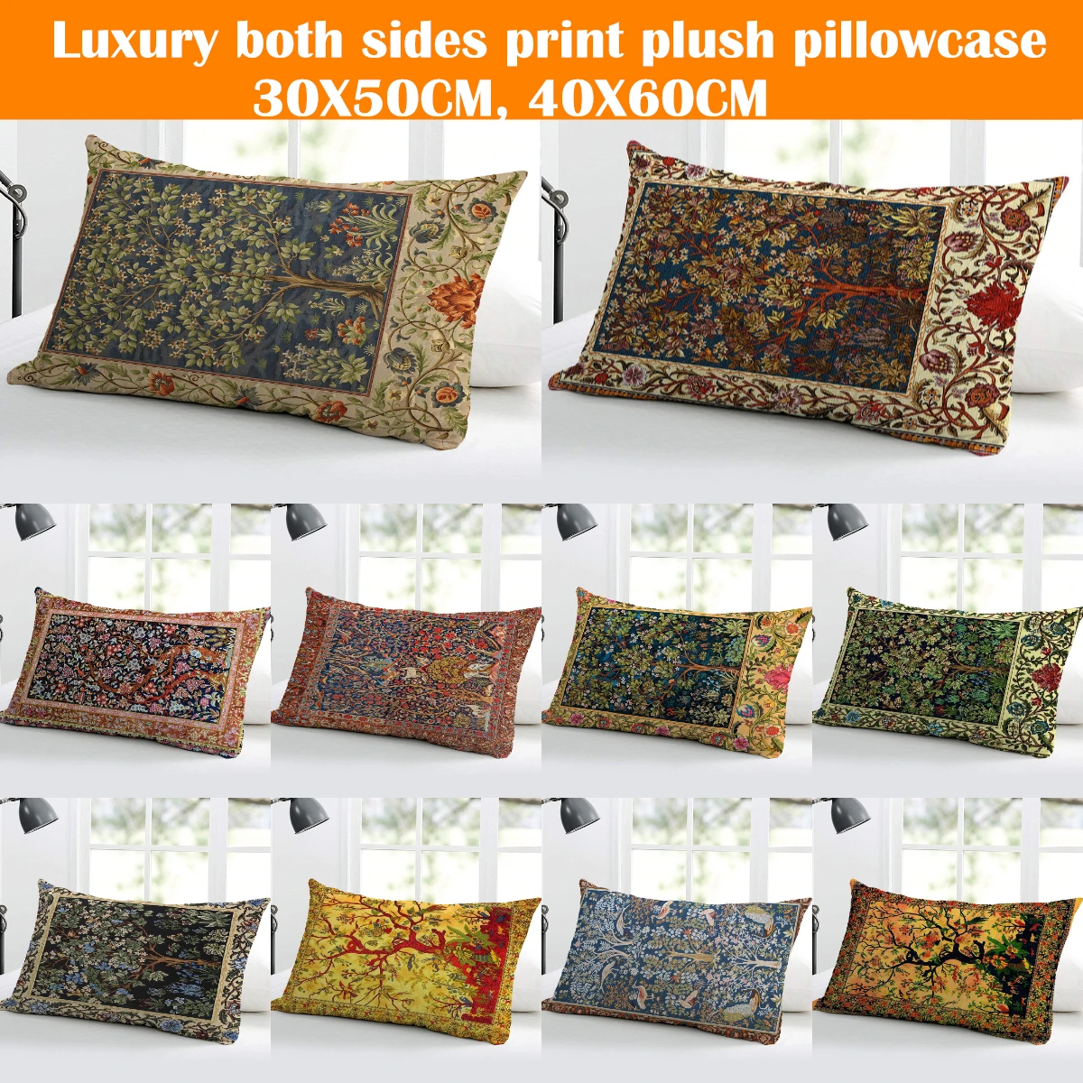 Luxury Both Sides Print Persian Style Plush Cushions Case 30X50/40X60CM Floral Print Lumbar Pillows Case Vintage Sofa Boho Decor