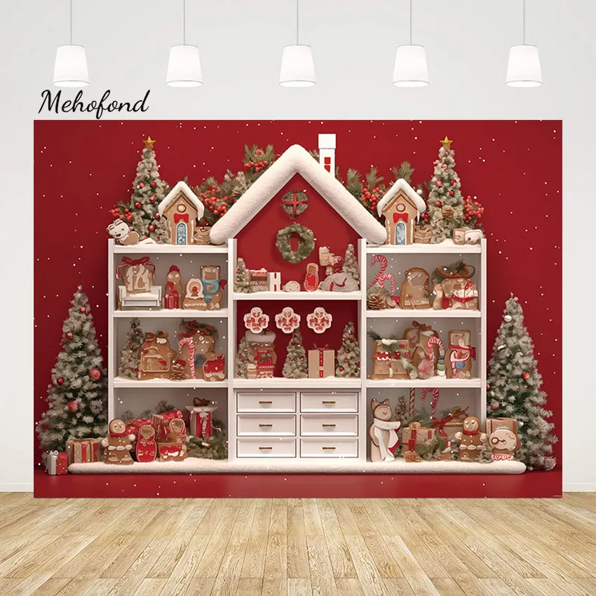 

Mehofond Photography Background Christmas Cupboard Wall Family Holiday Party Xmas Tree Candy Cane Snowmen Decor Photo Backdrop