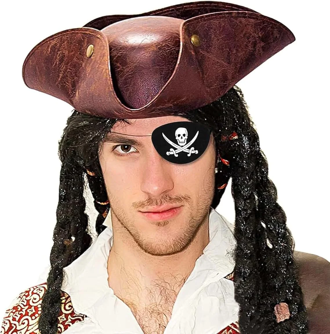 Brown Pirate Tricorn Hat for Men Women Vintage Leather Faux Distressed Pirate Captain Hat Halloween Cosplay Costume Party Prop