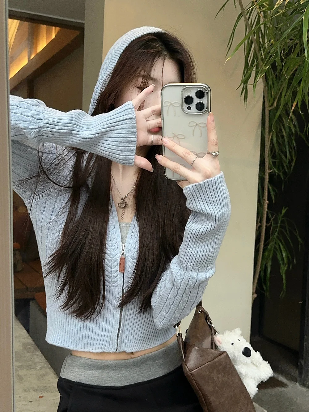 Women Spring Autumn Zipper Style Slim Hoodie Sweater Korean New Gentle Fried Dough Twists Knitted Long Sleeve Knitting Cardigan