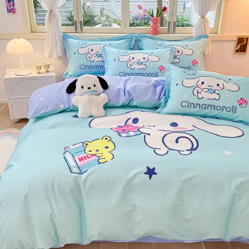 Sanrio Cartoon Cinnamoroll 100% Cotton Four-piece Set sheet duvet covers pillowcases Pacha Dog Three-piece Set Quilt Cover