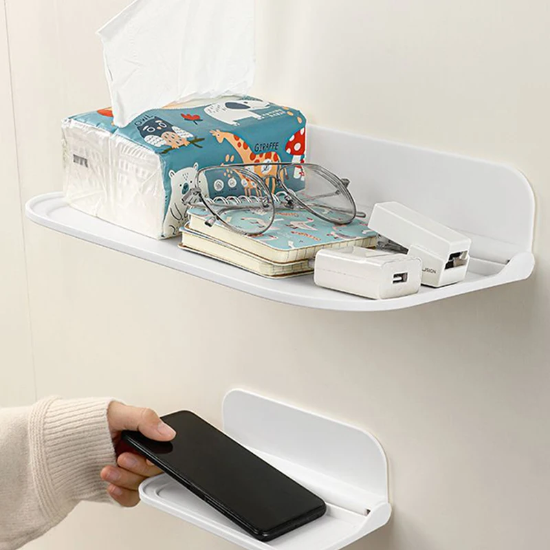 New Foldable Wall Shelf Punch-Free Wall-mounted Plastic Floating Shelf Household Bathroom Toilet Towel Clothes Storage Rack