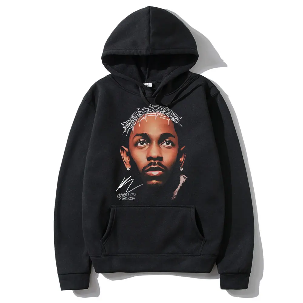 Rapper Kendrick Lamar Good Kid Face Graphic Hoodie Men Women Hip Hop Vintage Oversized Sweatshirt Men's Fashion Trend Streetwear