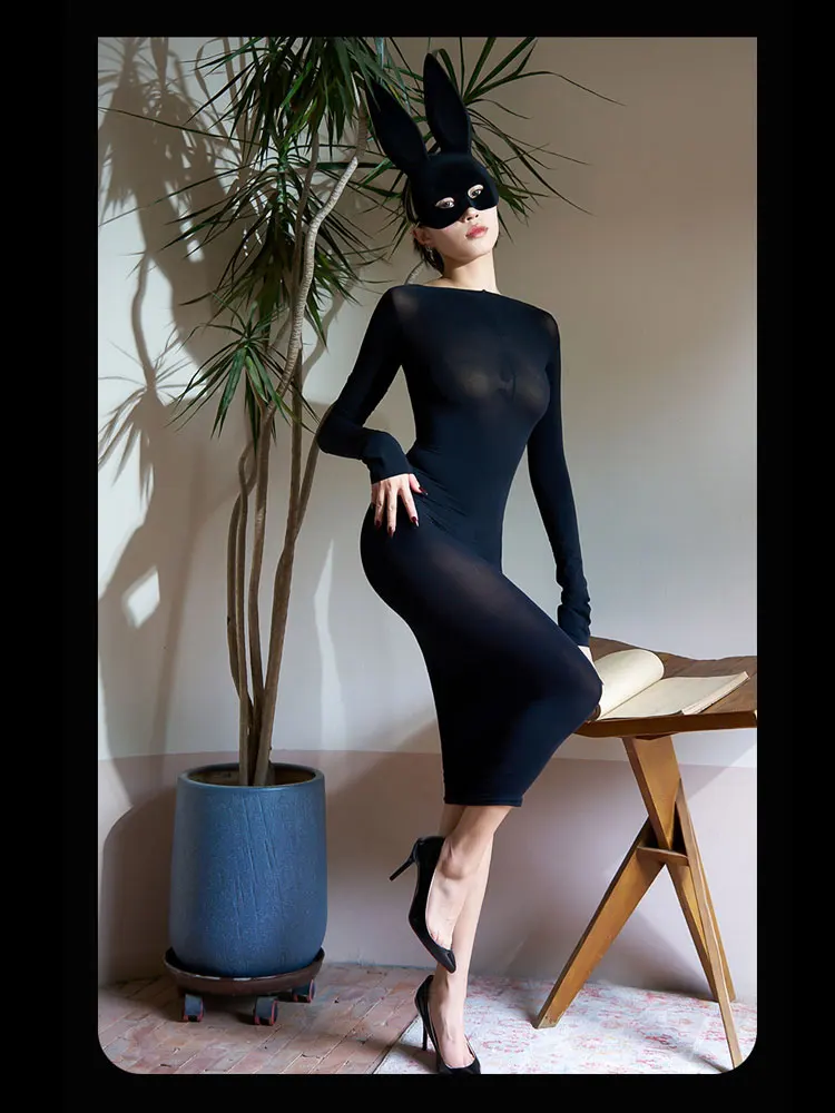 女性のための透明で伸縮性のあるベルベットのドレス,セクシーなボディスーツ,クラブの服