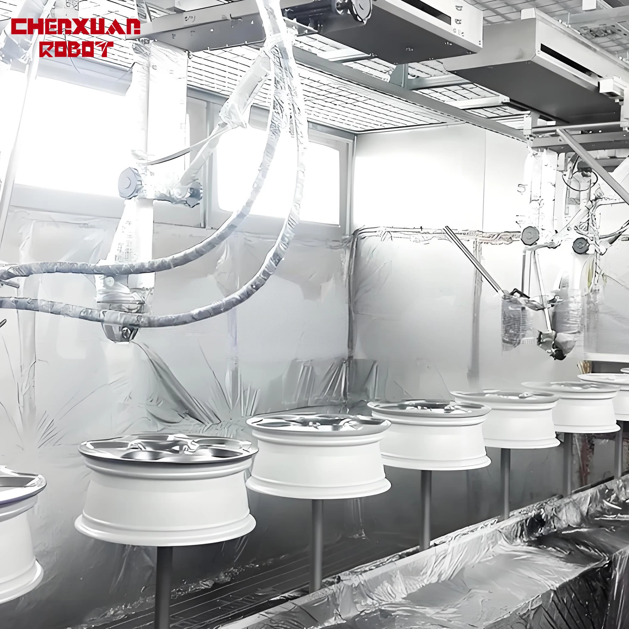 Automated  Spray Painting Workstation for Automotive Wheel Rim Coating, High-Precision Painting System