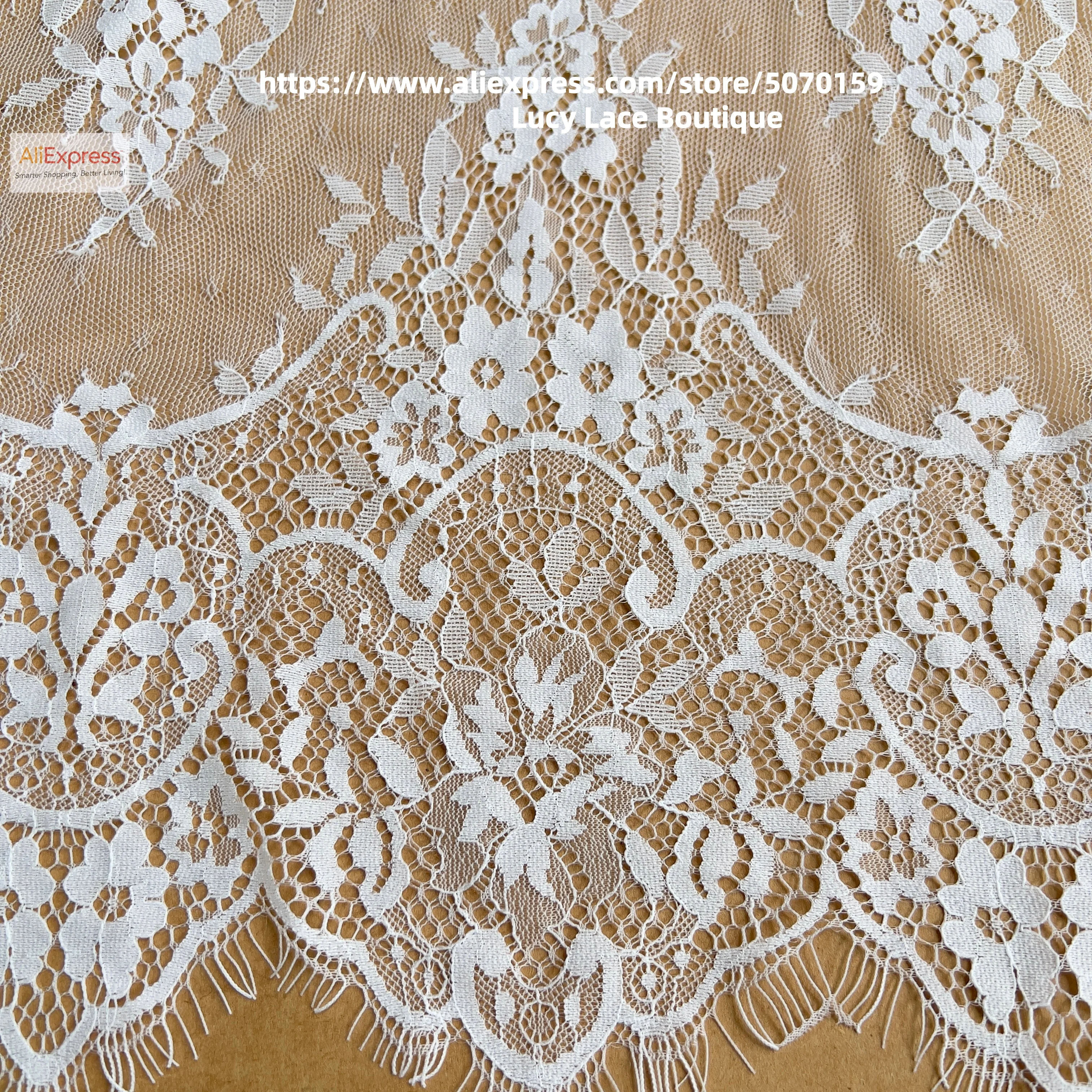 Width 45CM High Quality Thick Eyelash Lace Trim Lace Fabric Soft Off White & Black 1 Piece=3 Meters