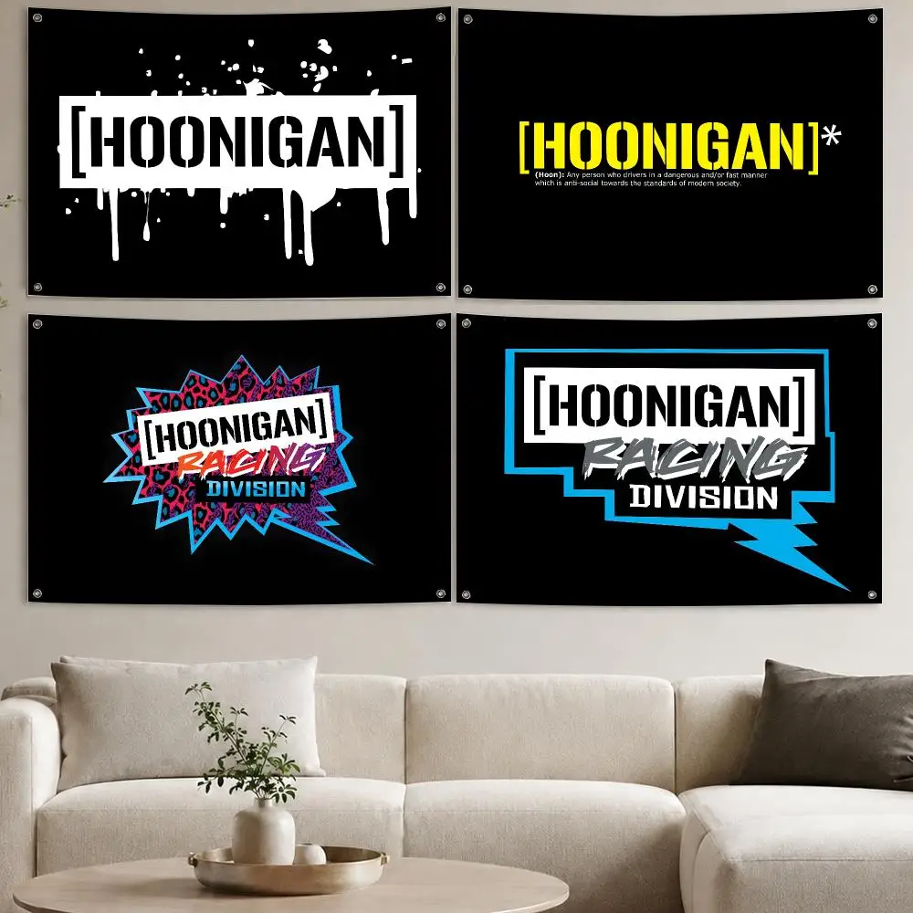 H-Hoonigan Racing Car Modification Flags Aesthetic Wall Tapestry Printed Wall Hanging Living Room Party Outdoor Decor