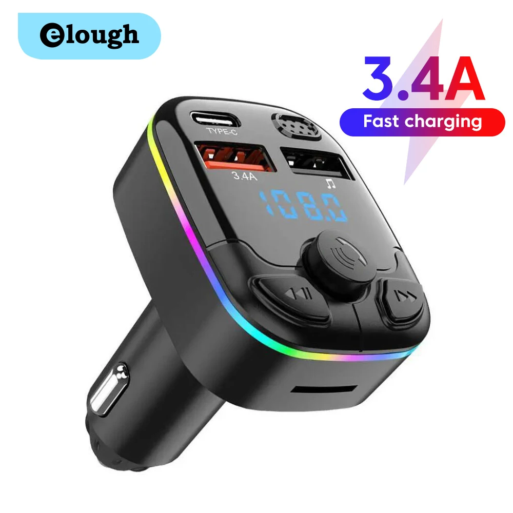 Car Hands-free Bluetooth-compaitable 5.3 FM Transmitter Car Kit MP3 Modulator Player Handsfree Audio Receiver 2 USB Fast Charger