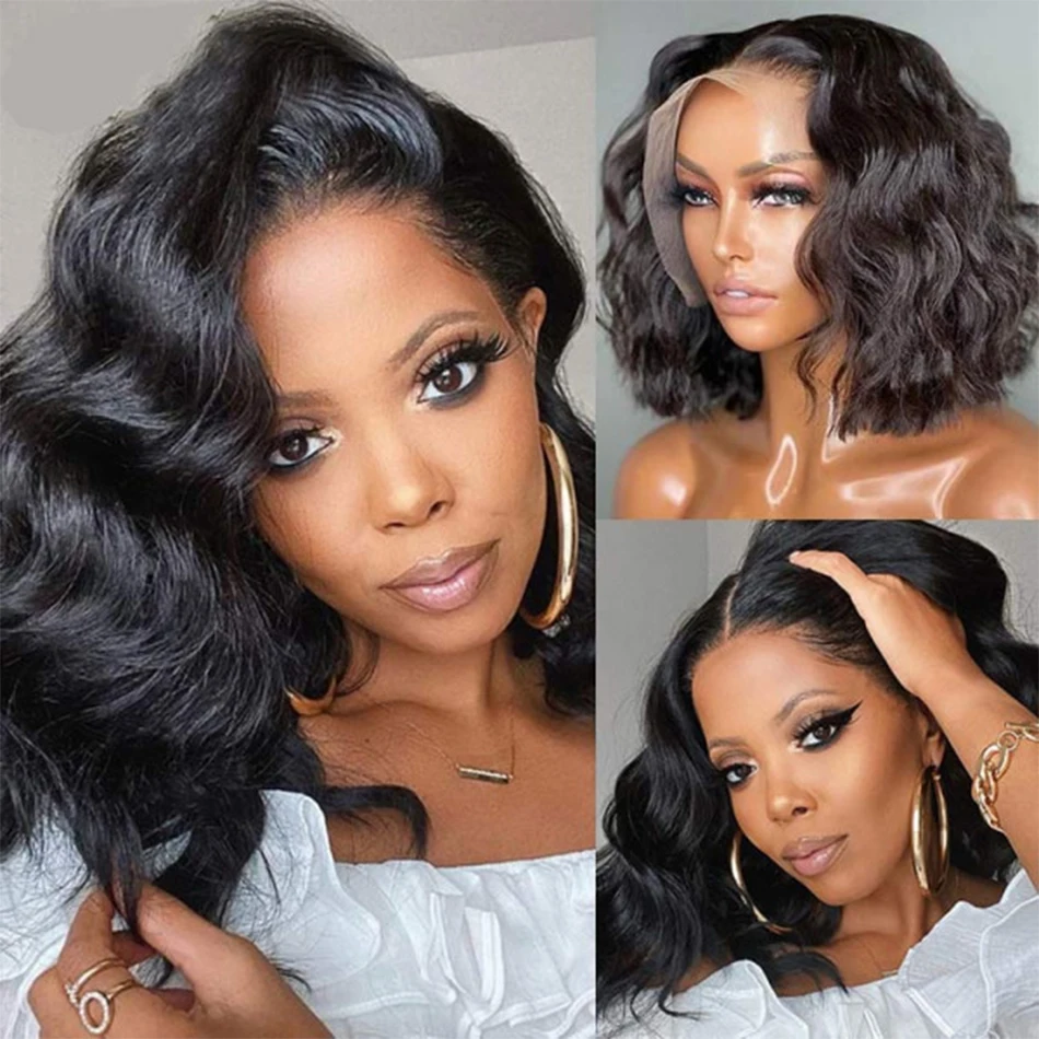 Brazilian Body Wave Bob Wig, Perucas Glueless, Cabelo Natural Pré Arrancado, Cabelo Humano, 13x4 HD Transparente Lace Front