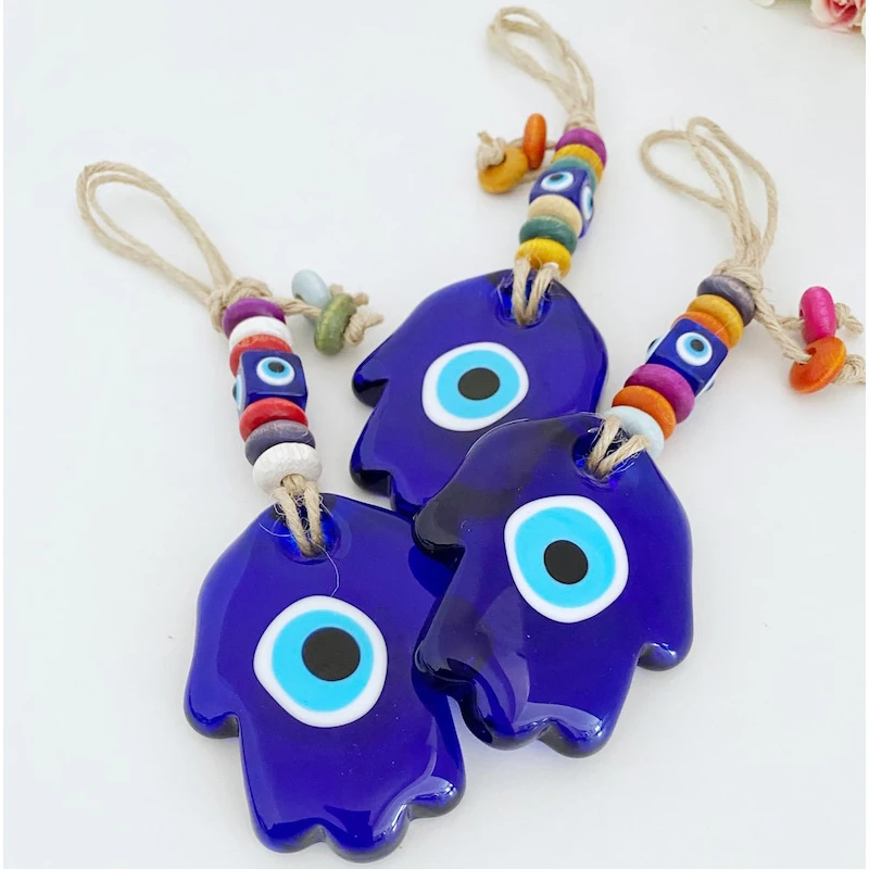 Blue Evil Eye Wall Hanging Glass Hamsa Wall Decor Greek Evil Eye Home Decor Turkish Evil Eye Fatima Hand Nazar Boncuk Gift