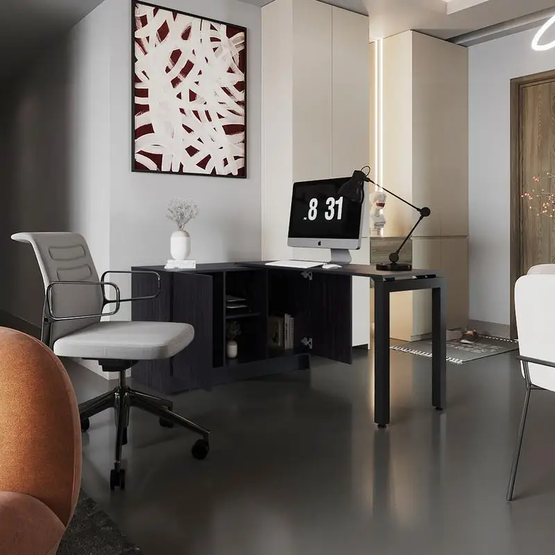 72-Inch Adjustable Desk, Compact Workstation With Storage for Home Office or Studio, Multi-Directional Design