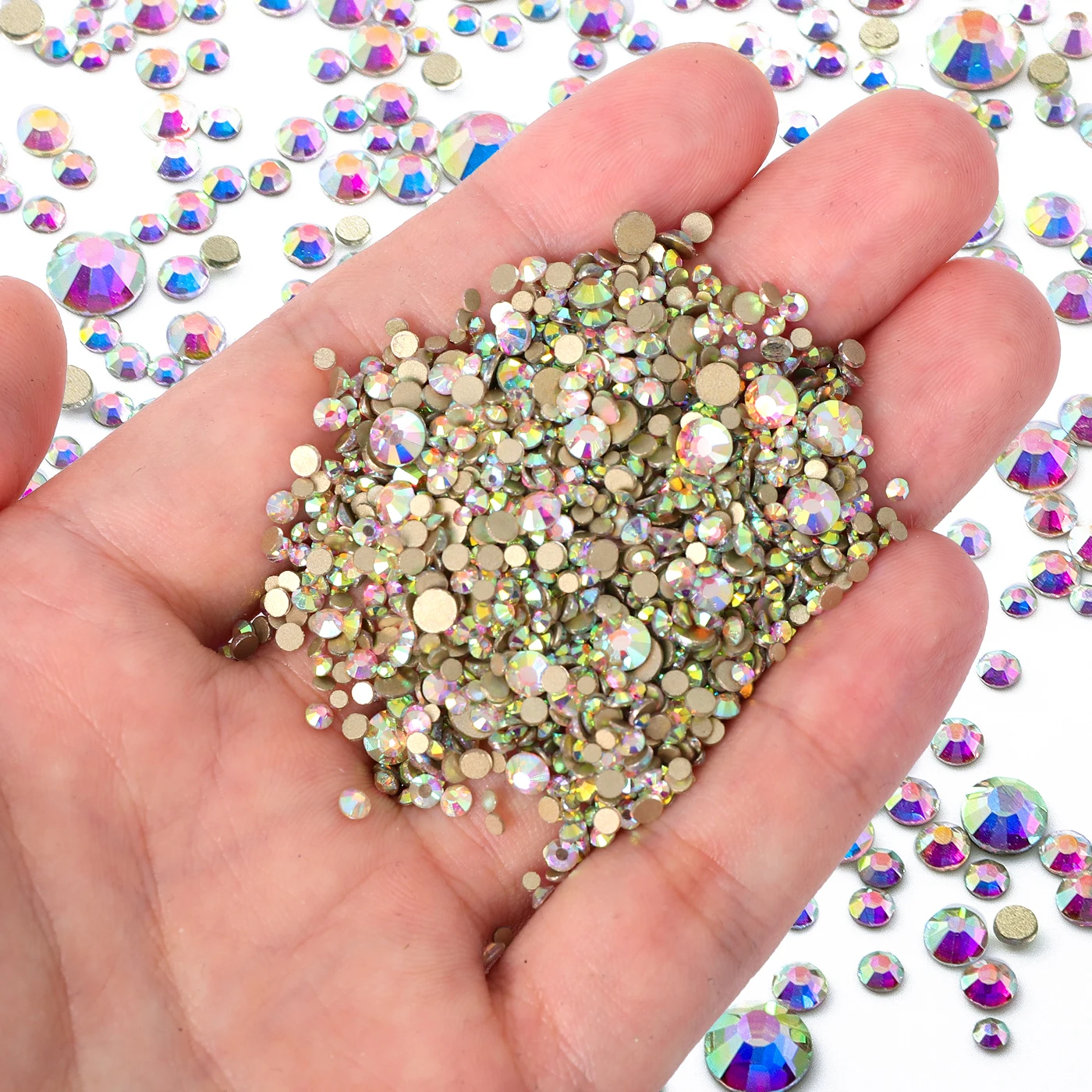 1440Pcs SS3-SS20 Mix Size Clear Crystal Non-Hotfix Gold FlatBack Rhinestones Decorations DIY Glitter Stones Nail Art Accessories