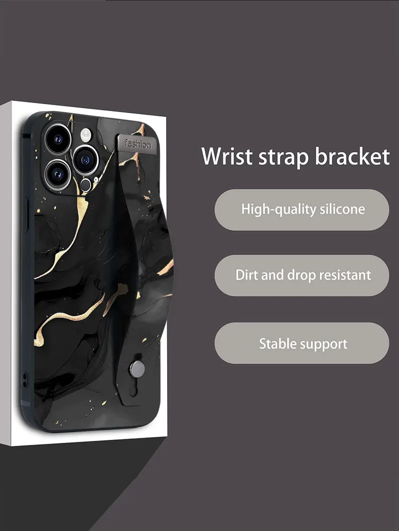 Luxury Liquid Silicone Marble Pattern Wrist Strap Phone Case For Samsung Galaxy S25 S24 Ultra S23 FE S22 S21 S20 Plus Back Cover