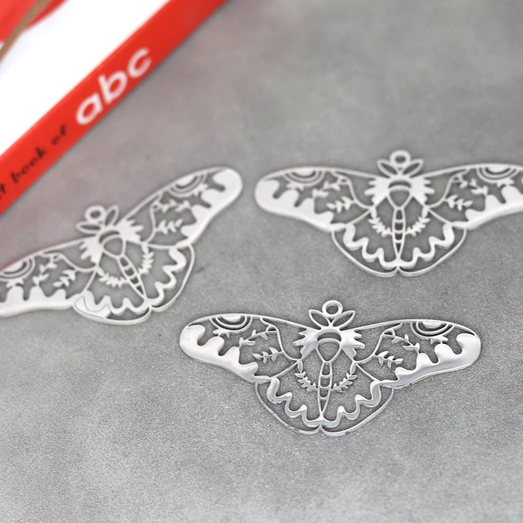 3pcs Exquiaite Butterfly Charms for Jewelry Making DIY Craft Vintage Earrings Necklace Stainless Steel Pendant Hollow Leaf Craft