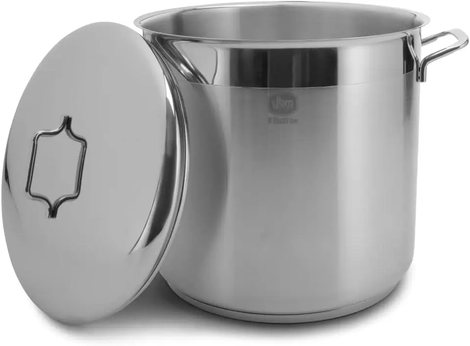 Professional Chef‘s 18/10 Stainless Steel Stock Pot Covered Tri-Ply Capsule Base with Bakelite Handle, Terrific Mirror Silver, I