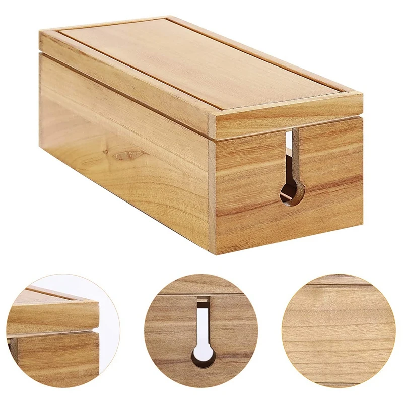 Cable Management Box Wooden Cord Organizer Box For Extension Cord Power Stripe Surge Protector Wire