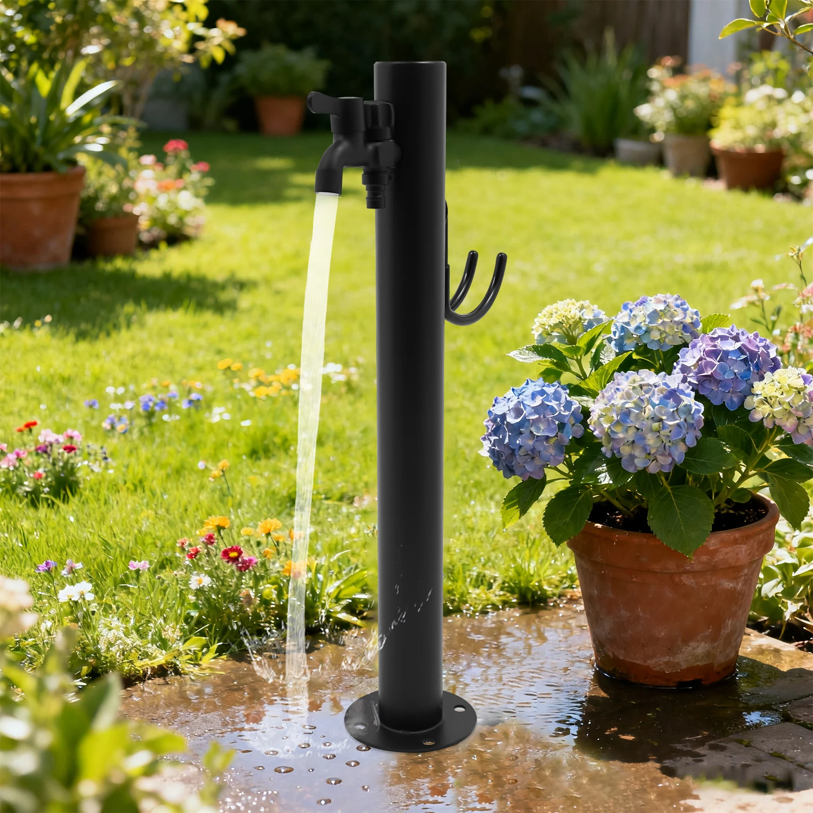 

Black Outdoor Vertical Garden Water Column Faucet Floor Mount for Garden Irrigation, Car Washing, Hand Washing
