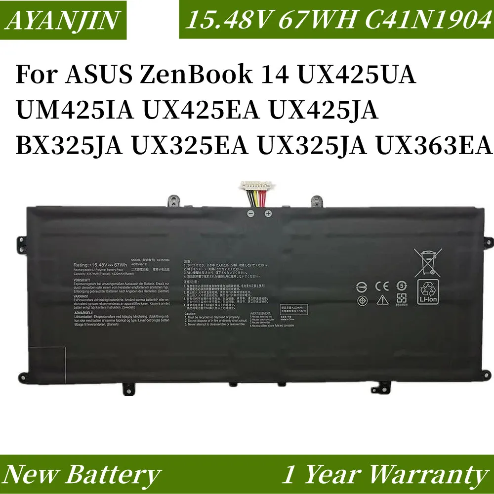 

67WH C41N1904 C41N1904-1 Laptop Battery for ASUS ZenBook 14 UX425UA UM425IA UX425EA UX425JA BX325JA UX325EA UX325JA UX363EA