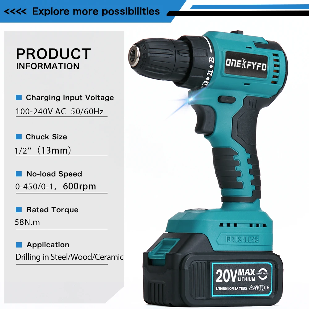 Electric Cordless Drill 10mm Electric Screwdriver Brushless Impact Gun Power Tools Compatible For Makita 18V Battery