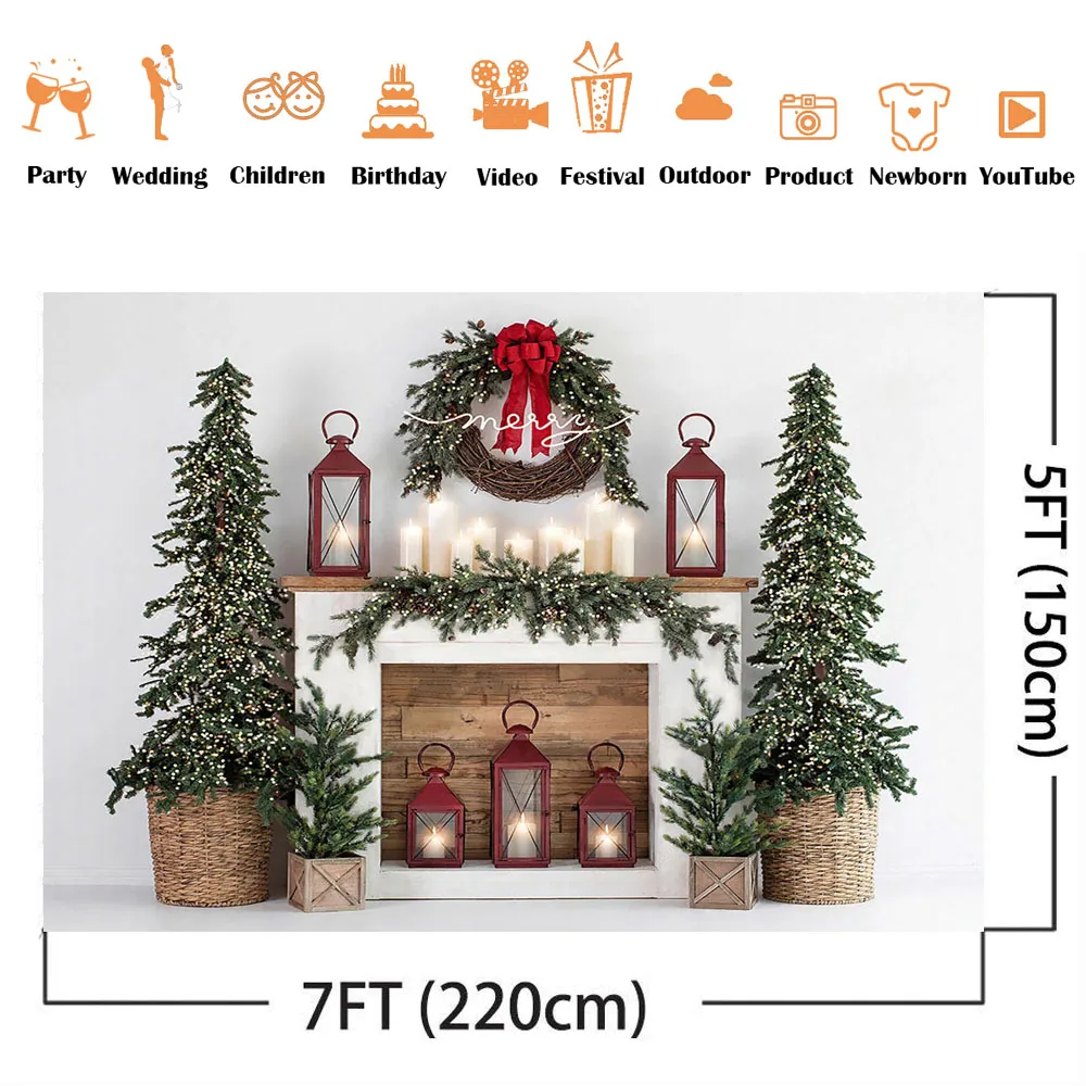 Christmas Fireplace Photography Backdrop White Candle Oil Painting Light Photo Booth Background Photocall Decoration Props