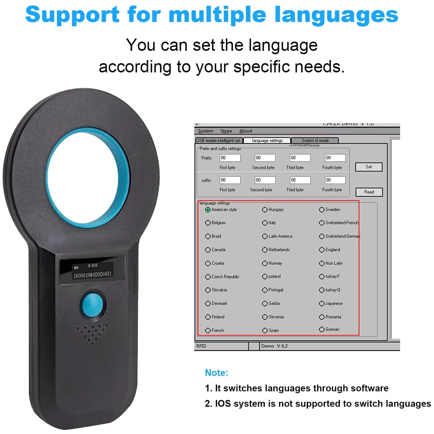 Handheld Animal RFID EMID Reader OLED Display EMID FDX-B(ISO11784/85) Animal Chip Scanner Pet Tag Scanner for Cat Dog Pet Animal