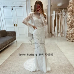 Luxury Mermaid Wedding Dresses For Women 2023 Lace Beaded Long Wedding Gowns Full Sleeves Elegant Bride Dress vestidos de novia