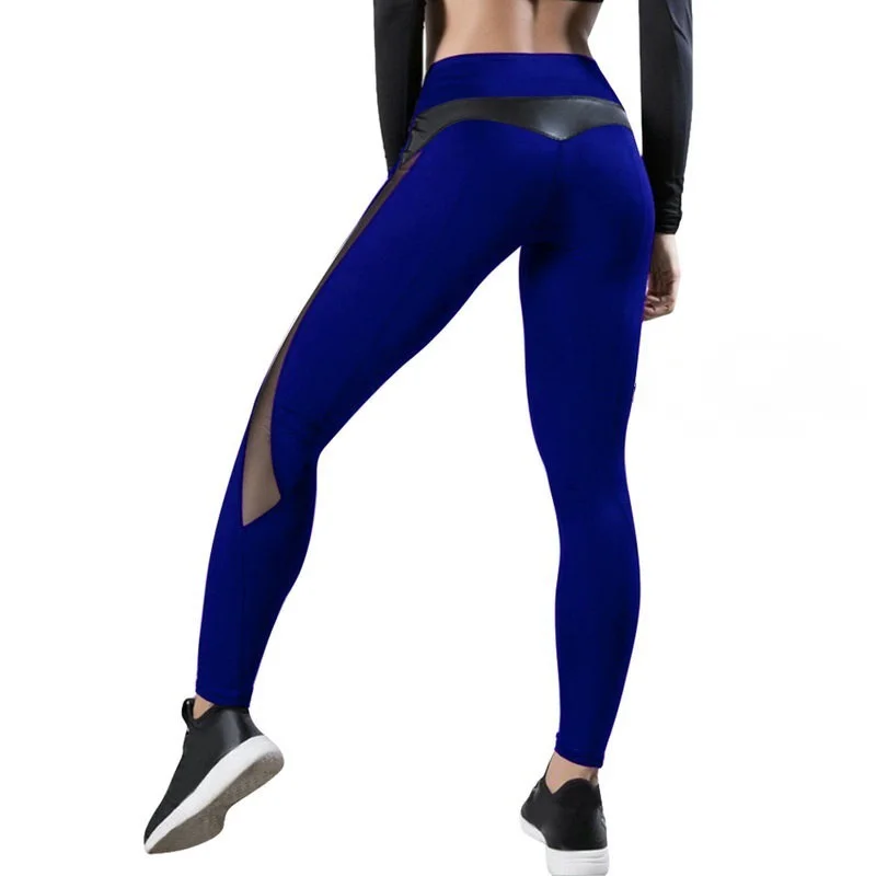 Women\'s Pants 2023 Spring Fashion Sexy Mesh Pu Splicing Tummy Control Butt Lifting Casual Skinny Daily Long Yoga Sports Leggings