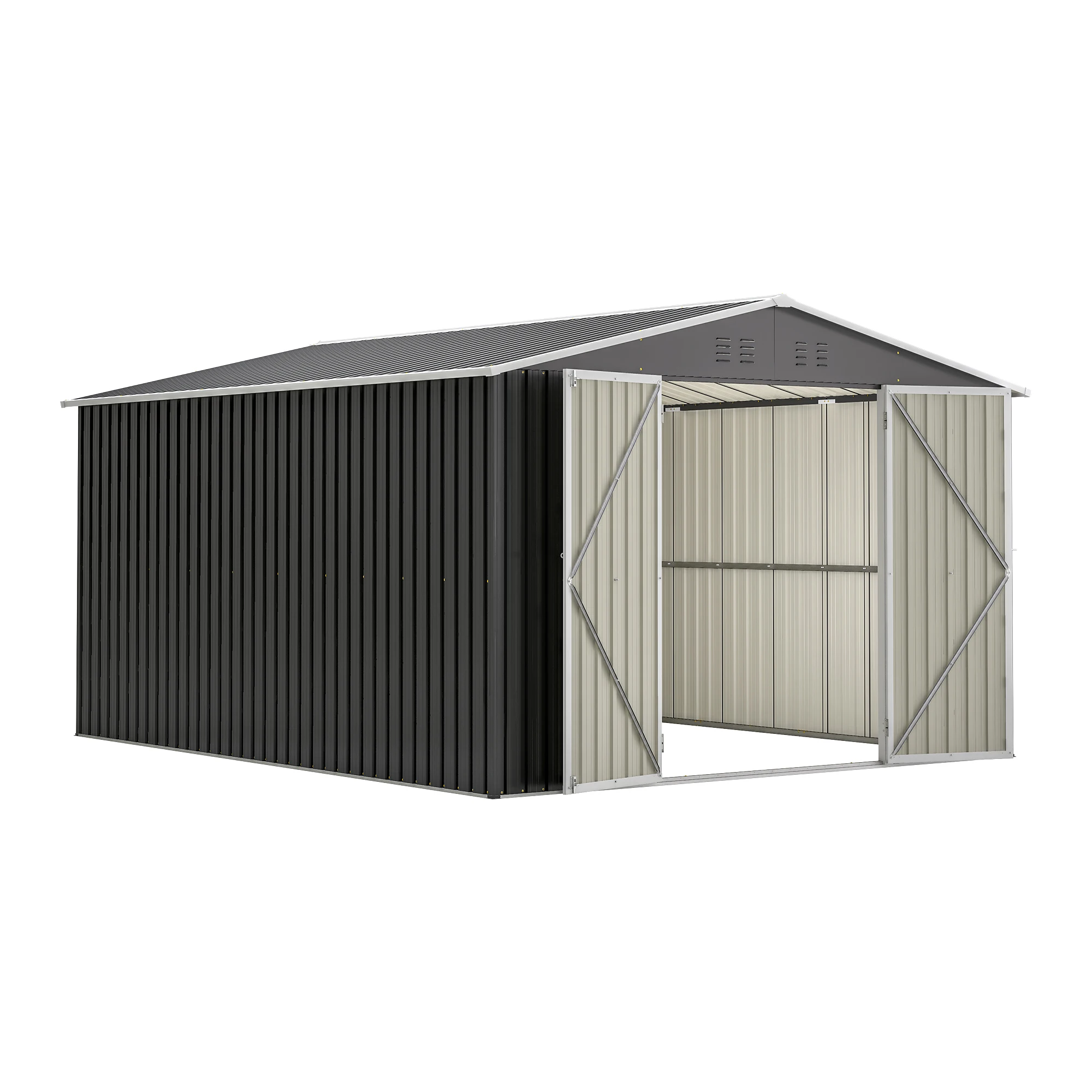 

Outdoor Storage Shed 10x12 FT, Metal Tool Storage w/Lockable Doors and Updated Frame Structure, Large Metal Garden Shed, Black