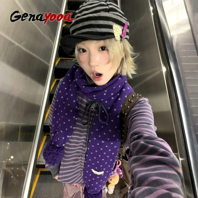 

Genayooa Y2k Japanese Striped Sweatshirt Women Long Sleeve Zip Up Cardigan Streerwear Aesthetic Grunge Tops E-girls Kawaii Coats