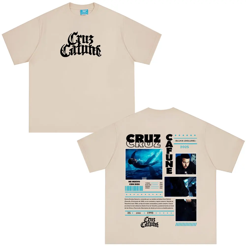 Rapper Cruz Cafune Me Muevo Con Dies Album T-shirts Men Women Fashion T-shirt Cotton Short Sleeve Gothic Punk T Shirts Fan Gifts