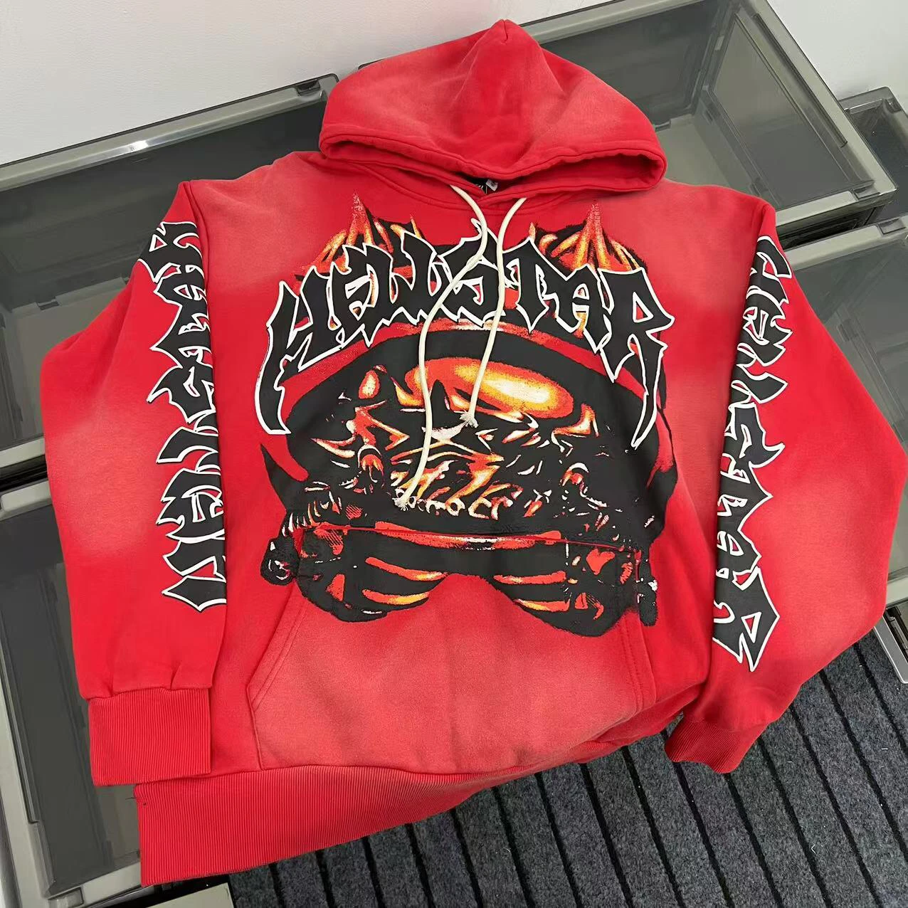 

Свободная толстовка с капюшоном High Street в стиле ретро Hell Star Fce Long Sve, модная брендовая верхняя одежда для мужчин и женщин