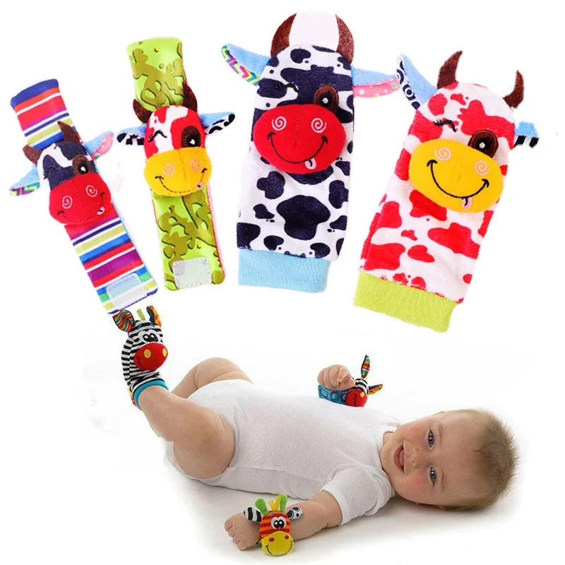 Baby Games Plush Rattle Socks Sensory Toys For Babies Newborn Accessories Stuffed Animal Wrist Rattle Baby Toys 0-6-24 Months