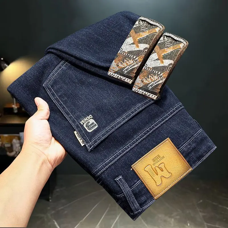 

Мужские джинсы с низкой посадкой, на завязках, не мнущиеся, очень большие размеры, осень-зима, элитный повседневный люксовый бренд из Гонконга