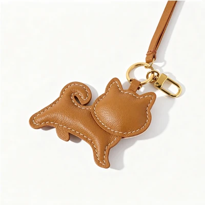 Handgefertigter Echtleder-Tokyo-Shiba-Inu-Taschenanhänger, niedlicher Hundeschlüsselanhänger mit Geschenkbox – Detail 2