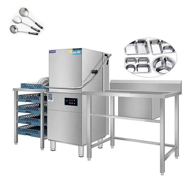 Kitchen Equipment Automatic Hood Type Dishwasher For Restaurant And Hotel