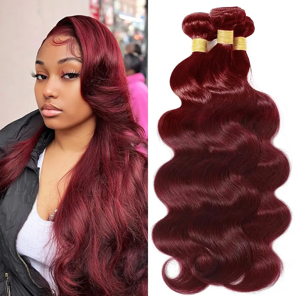 16A Burgundy 99j Body Wave Bundles Brazilian Red Colored Human Hair Bundles 4/5/6 Pcs Hair Extensions Water Wave Weave Bundles
