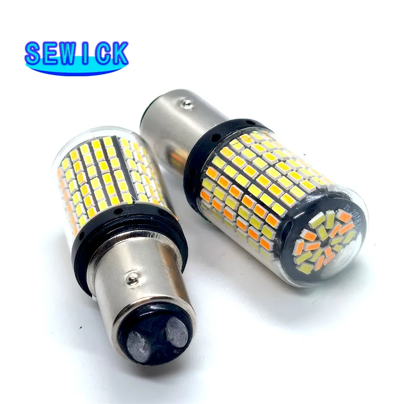 

100PCS Signal Lamp P21w Led 7443 3157 Bulb 168smd Canbus Brake Light 1157 Led Bay15d P21/5w White Yellow Dual Color Light 12V