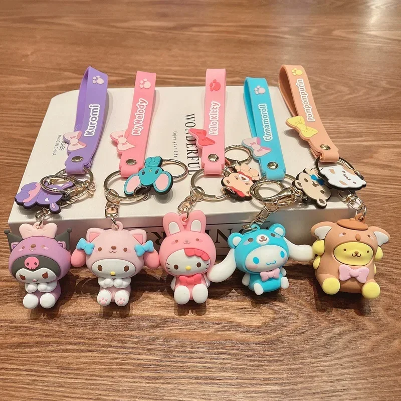 Sanrio Keychain Kawaii Hello Kitty Anime Cartoon Melody Kuromi Cinnamoroll Toys Cute Pendant Dolls Car Key Ring Girl&Child Gifts