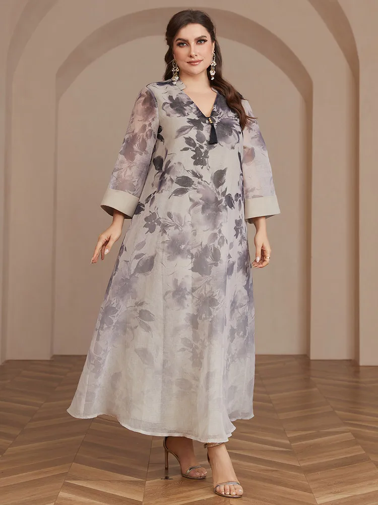 Ramadan Long Robe Eid Muslim Abaya for Women Party Dresses Flower Print Jalabiya Morocco Dubai Abayas Islam Kaftan Arab Vestidos