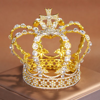 Baroque Retro Court Royal Queen Crown Rhinestone Cross Tiaras and Crowns for Women Party Prom Diadem Jewelry Ornaments
