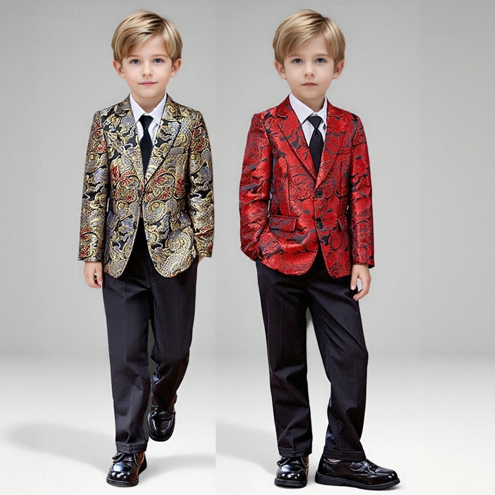 

Блейзер для мальчиков, королевский британский стиль, жаккардовый новогодний смокинг, детская одежда для выступлений, костюм с цветочным узором для мальчиков, банкетный вечерние формальный костюм