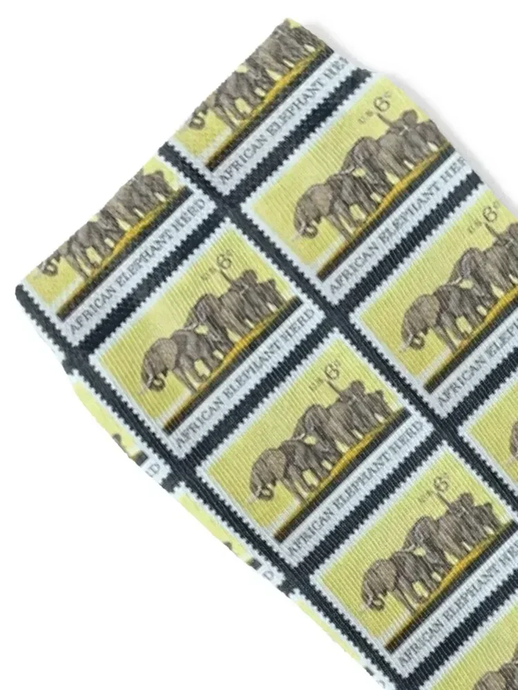 African Elephant Herd Vintage Postage Stamp Socks winter gifts hiking Mens Socks Women's